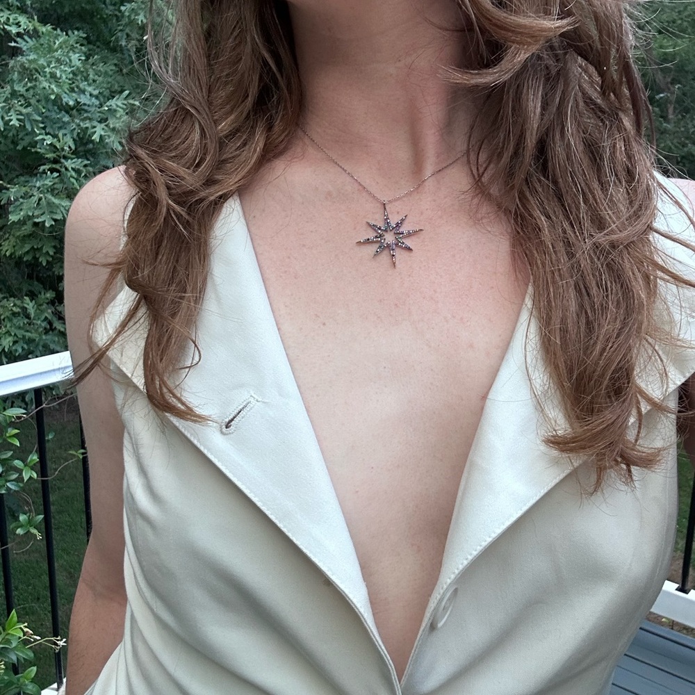 Aqua Sterling Silver Celestial Star 16” Pendant Necklace